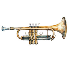 Obraz premium An elegant brass trumpet showcasing intricate details, perfect for music-themed projects or artistic designs.