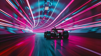 Night club party with lights and fast-moving vehicles on a blurred city street