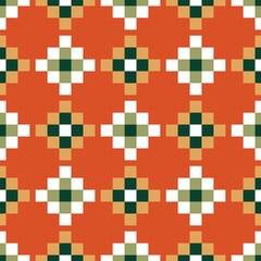 A pattern of squares and triangles in various colors