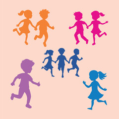 A group of children are running and holding hands