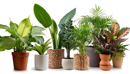 Obraz premium Full Depth of Field in Clipping Path for Houseplant Collections - Various indoor plants isol