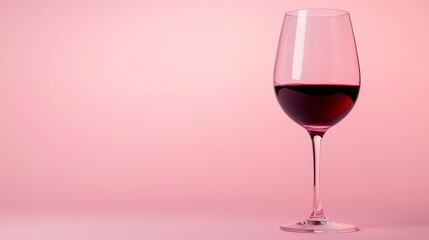 Wine glass with red wine against pink