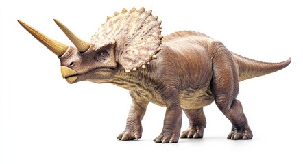 Fototapeta premium Dinosaur Isolated. Triceratops Horridus, Extinct Reptile from Jurassic Era on White Background