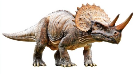 Fototapeta premium Dinosaur Isolated: Triceratops Horridus in White Background, Extinct Reptile from Jurassic Era