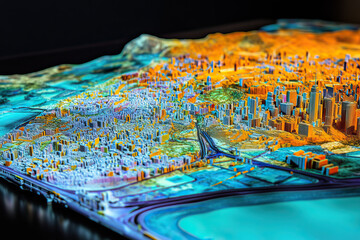 Technical aerial visual, 3D LiDAR GIS aerial map satellite scan model isolated, showing Lima, Peru . Elevation, topography, render