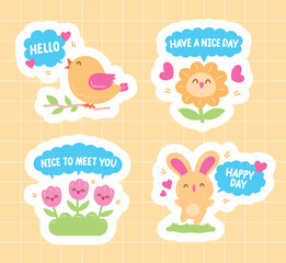 cute hand drawn kawaii style cartoon illustration vector with white outline in happy day concept