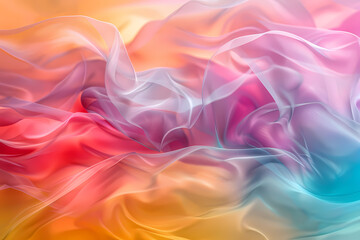 Obraz premium An abstract swirl of colorful, translucent fabric creating a dreamy blend of pink, orange, and blue hues.