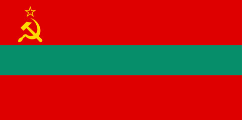 Fototapeta premium National Flag Pridnestrovian Moldavian Republic, PMR, Transnistria, Three horizontal bands of red, green and red, with a hammer and sickle in the canton