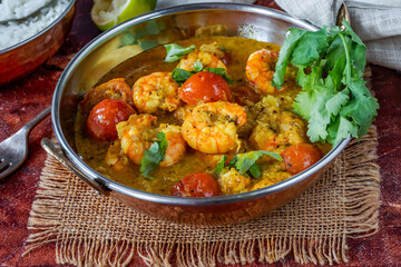 Keralan style prawn, tomato and coconut curry with rice