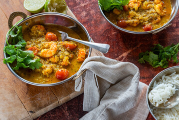 Keralan style prawn, tomato and coconut curry with rice