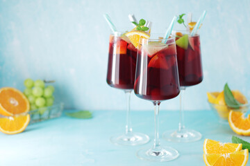 Glasses with traditional Spanish drink Sangria