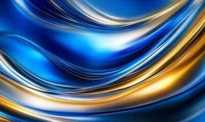 Elegant Abstract Blue and Gold Wave Pattern: Creative Marketing Background with Flowing Lines. High-Quality 4K Wallpaper for Tech-Inspired Decorative Art and Promotional Campaigns. AI-Generated Design