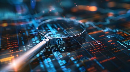 Magnifying Glass Highlighting Suspicious Digital Ledger Activity for Fraud Detection