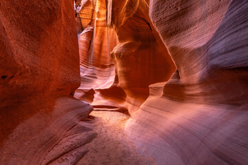 Antelope slot canyon in Arizona showing the unique patterns formed in the walls over thousands of...