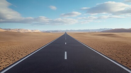 Fototapeta premium Endless road, stretching into barren wilderness, isolated journey, 3D illustration