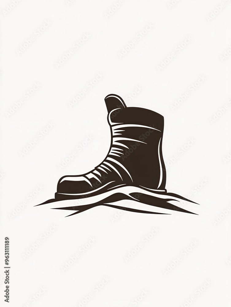 Wall mural a minimalist logo features a stylish ski boot poised on a snowy trail, capturing the essence of wint