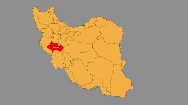 Lorestan map animated video. Map Highlighted on the Iran map with animation and colour with Gray background in video format.	

