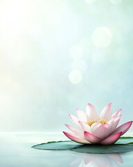 A serene image of a pink lotus flower resting gently on a leaf, symbolizing peace and tranquility in a calming environment.