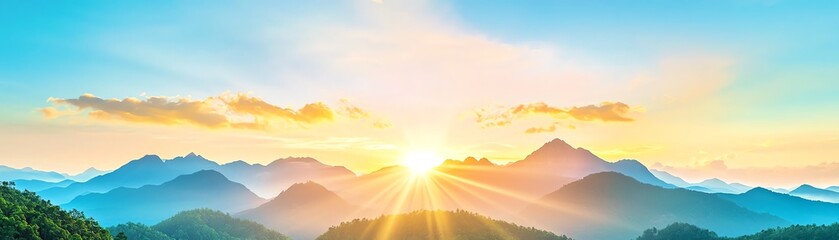 Fototapeta premium Breathtaking sunrise over majestic mountains, illuminating the sky with vibrant colors. A perfect scene of nature's beauty.
