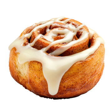 A cinnamon roll with a white glaze on top