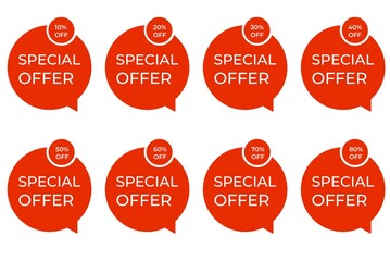 Special Offer set red colored. Discount label. Big sale special offer. end of season special offer banner, Discount, Percentage, advertising campaign, mega sale, upto off, clearance, promotion