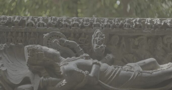 God Vishnu Is Resting On Shesha, Accompanied By His Consort Lakshmi Ungraded C LOG 2. Ancient Statue Sheshashayi Or Shesha Also Known Like Sheshanaga Is Serpentine Demigod -naga- And King Of Serpents