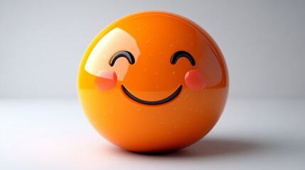 Fototapeta premium Smiling orange emoji with blushing cheeks, studio