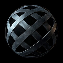 3D model of sphere made of metal. Solid background, isolated element, design illustration