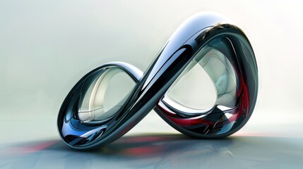 A silver and red sculpture of an infinity symbol