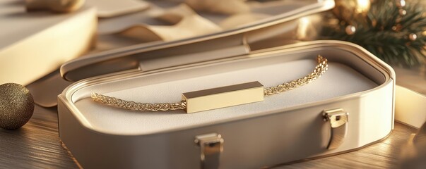 Custom name bracelet in elegant jewelry case, thoughtful gift, 3D illustration