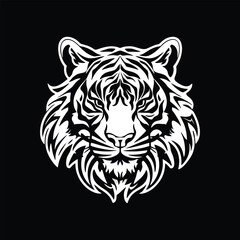 Fototapeta premium Black and white lion, tiger, cheetah king face stickers for tiger lovers. Print-ready design.