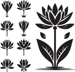 water lily black silhouette vector, water lily black vector icon