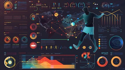 A vibrant infographic template related to sports, with dynamic icons, colorful data visualizations, and modern design elements