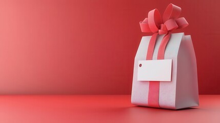 Personalized gift bag with custom name tag, festive ribbon, 3D illustration