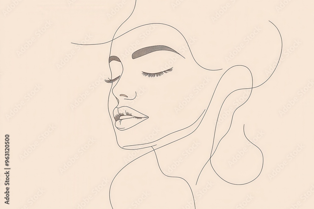 Aufkleber this artwork features a minimalist silhouette of a woman's face, drawn with smooth lines that convey