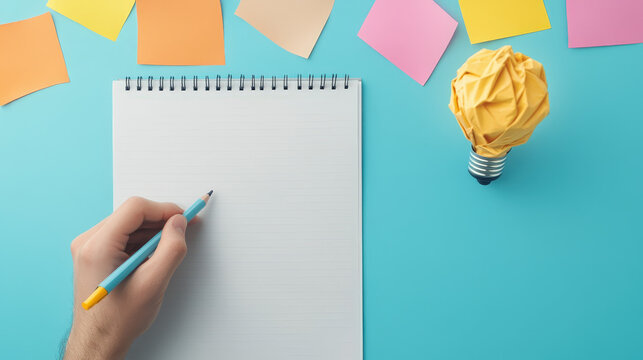 Entrepreneur brainstorming ideas for a business plan on a large notepad