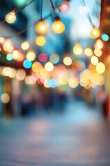 Multicolored blurred defocused background of an amusement park or state fair, with glowing bokeh lights in the evening