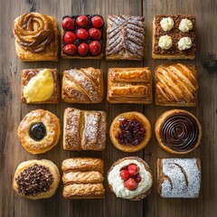 ## Artisan Pastries Assortment: Overhead View on Rustic Wood