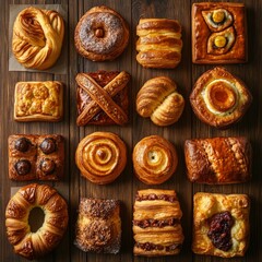 Artisan Pastries: A Delicious Overhead View on Rustic Wood