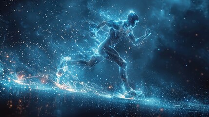 sport science technology, polygon runner with futuristic element
