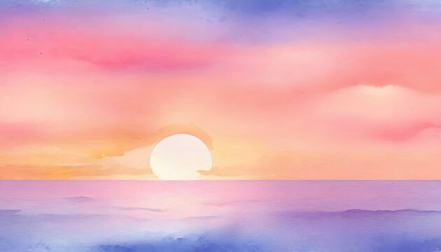 Pastel Sunset Watercolor Background. Sunrise Serenade: Soft pastel splatters in shades of pink, orange, and yellow, evoking the peaceful beauty of a sunrise over the horizon.