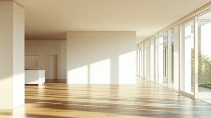 Fototapeta premium Sunlight Streaming Through Windows in a Modern Empty Room