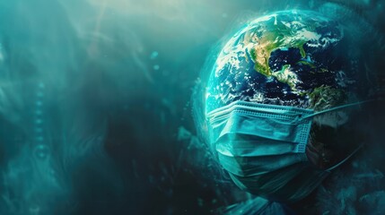 Earth wearing a surgeon mask to fight against Corona virus or COVID-19 on abstract background.