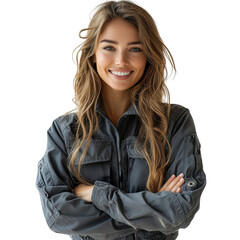 Auto Mechanic woman isolated on a transparent background png file no background - pretty female model portrait_1 png file