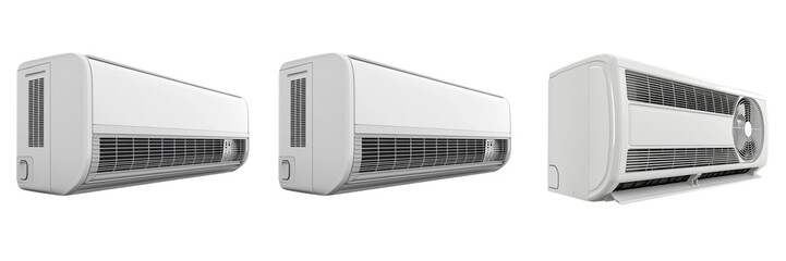 Set of  Close-up of a sleek, energy-efficient air conditioner remote control resting on a coffee table in a cozy home environment on Transparent Background