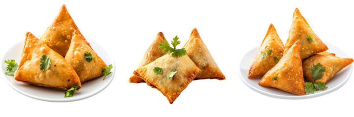 Set of A close-up shot of a delicious samosa plate on Transparent Background