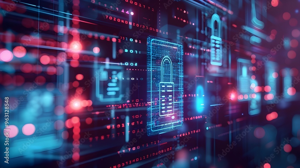 Poster futuristic digital technology cybersecurity encryption code network background