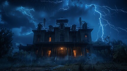 Fototapeta premium Haunted Mansion in a Thunderstorm
