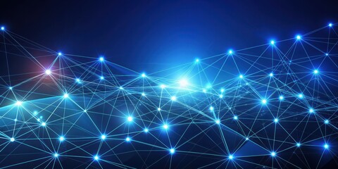 An abstract technology background with glowing connections and polygonal mesh pattern on dark blue , abstract