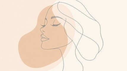 A graceful depiction of a woman’s face is illustrated with smooth lines, conveying beauty and elegance in a minimalist style. Generative AI